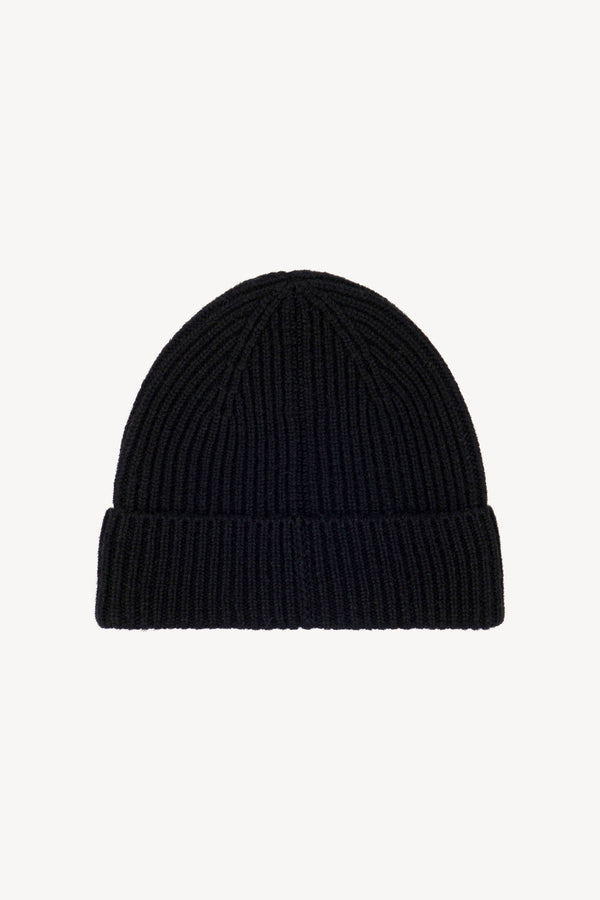Berretto Unisex a Coste in Puro Cashmere Nero - Modello Lungo