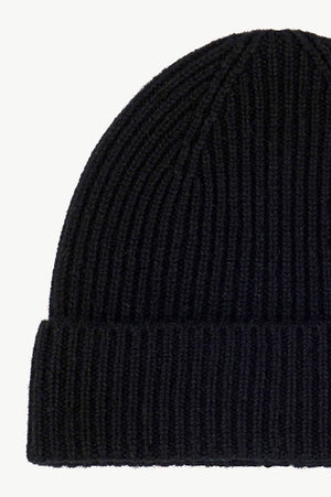 Berretto Unisex a Coste in Puro Cashmere Nero - Modello Lungo