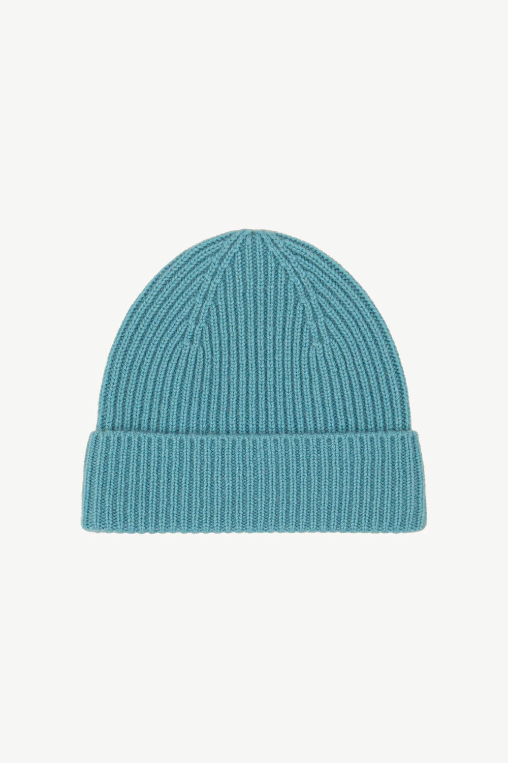 Berretto Unisex a Coste in Puro Cashmere Turchese - Modello Lungo