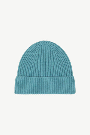 Berretto Unisex a Coste in Puro Cashmere Turchese - Modello Lungo