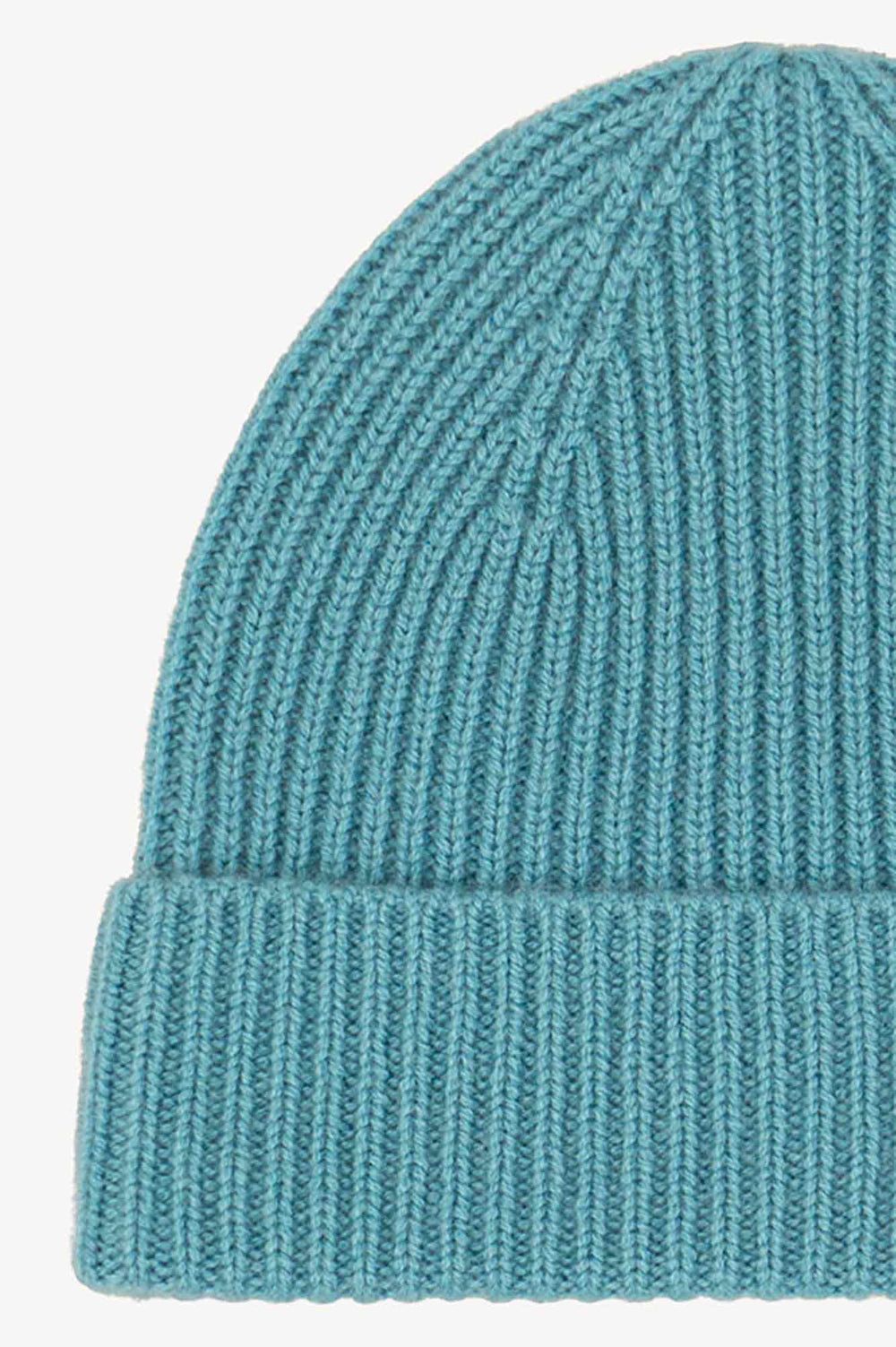 Berretto Unisex a Coste in Puro Cashmere Turchese - Modello Lungo