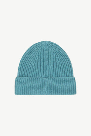 Berretto Unisex a Coste in Puro Cashmere Turchese - Modello Lungo