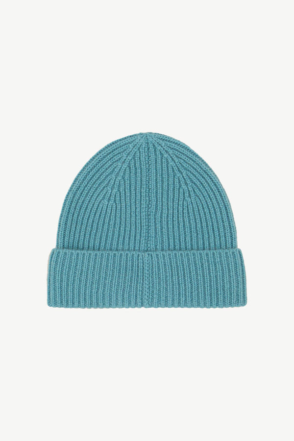 Berretto Unisex a Coste in Puro Cashmere Turchese - Modello Lungo