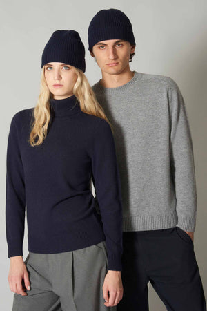 Berretto Unisex a Coste in Puro Cashmere Turchese - Modello Lungo