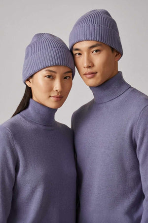 Berretto Lungo Unisex a Coste in Puro Cashmere Malva