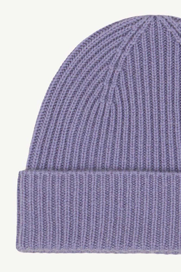 Berretto Lungo Unisex a Coste in Puro Cashmere Malva
