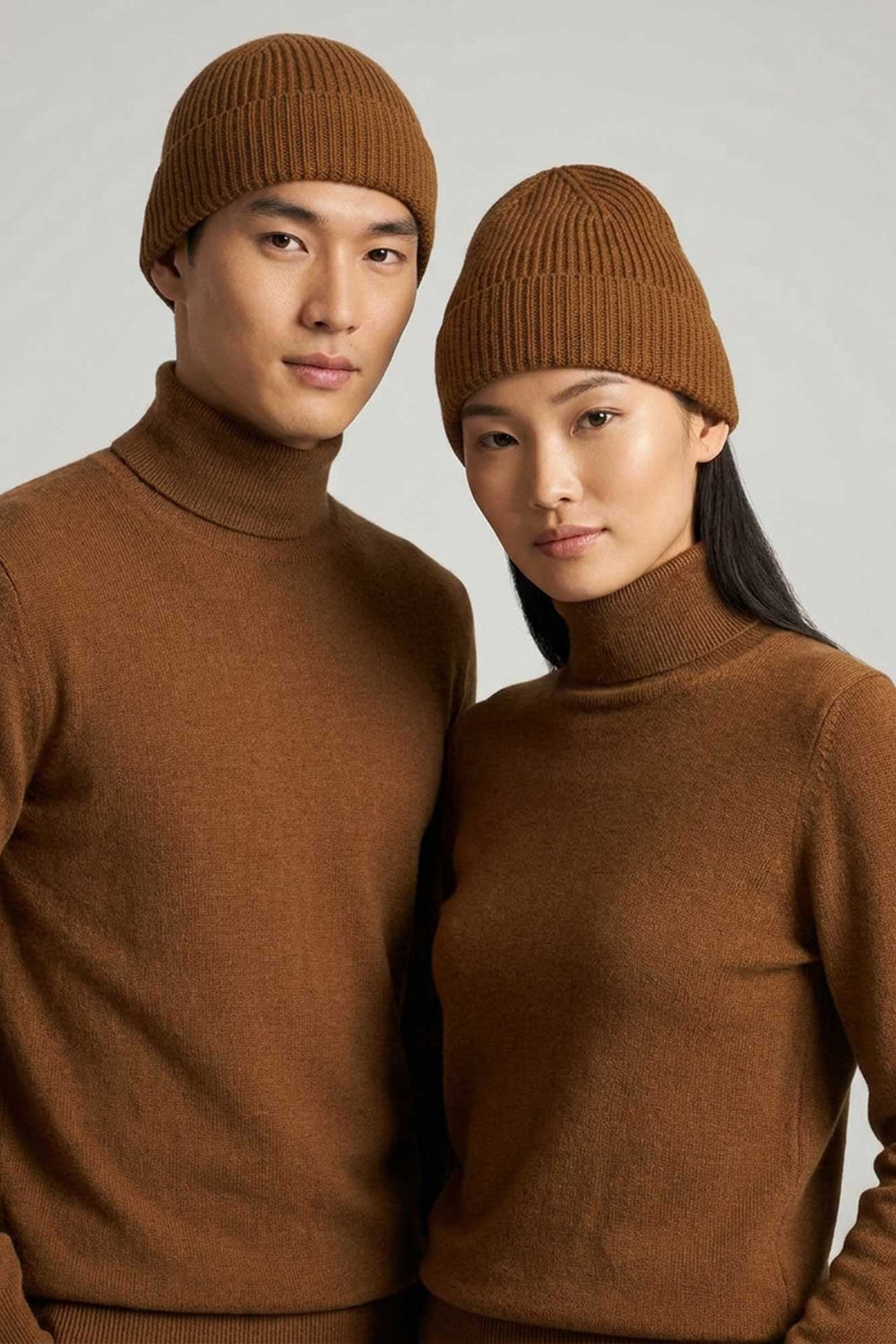 Berretto Lungo Unisex a Coste in Puro Cashmere Terracotta