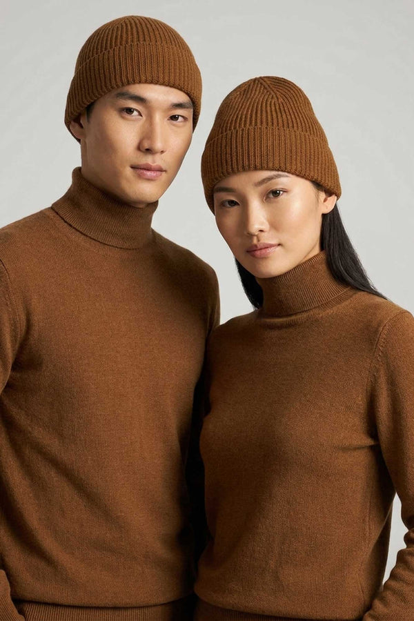 Terracotta Unisex Pure Cashmere Long Ribbed Beanie
