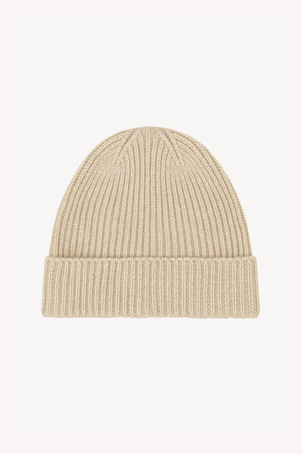 Beige Unisex Pure Cashmere Long Ribbed Beanie