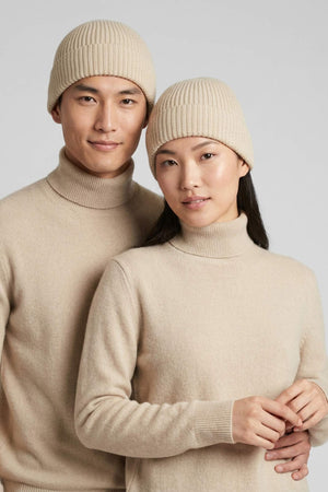 Berretto Lungo Unisex a Coste in Puro Cashmere Avena