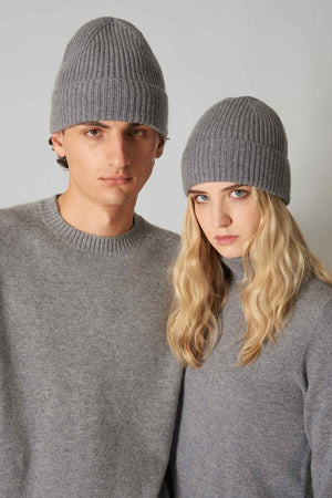 Berretto Unisex a Coste in Puro Cashmere Derby - Modello Lungo