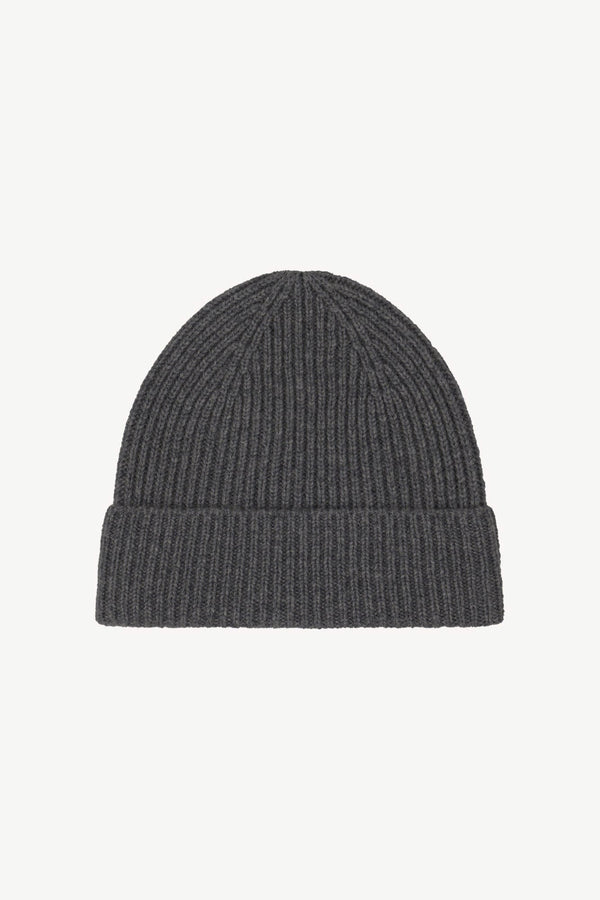 Anthracite Unisex Pure Cashmere Long Ribbed Beanie