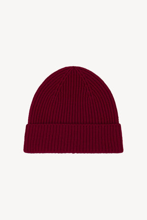 Berretto Lungo Unisex a Coste in Puro Cashmere Melograno
