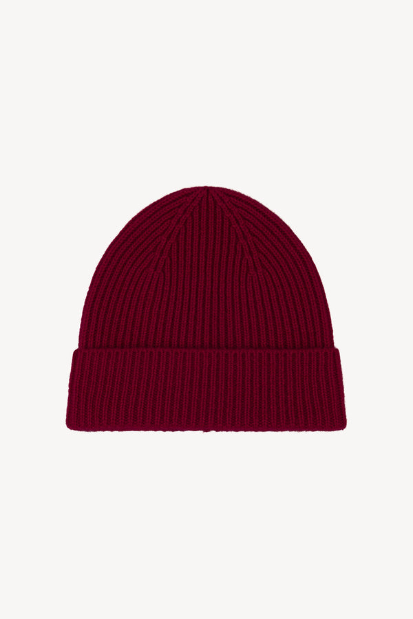 Berretto Lungo Unisex a Coste in Puro Cashmere Melograno