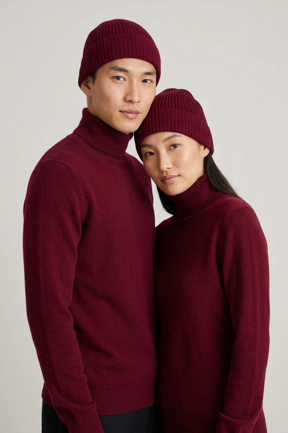 Berretto Lungo Unisex a Coste in Puro Cashmere Melograno