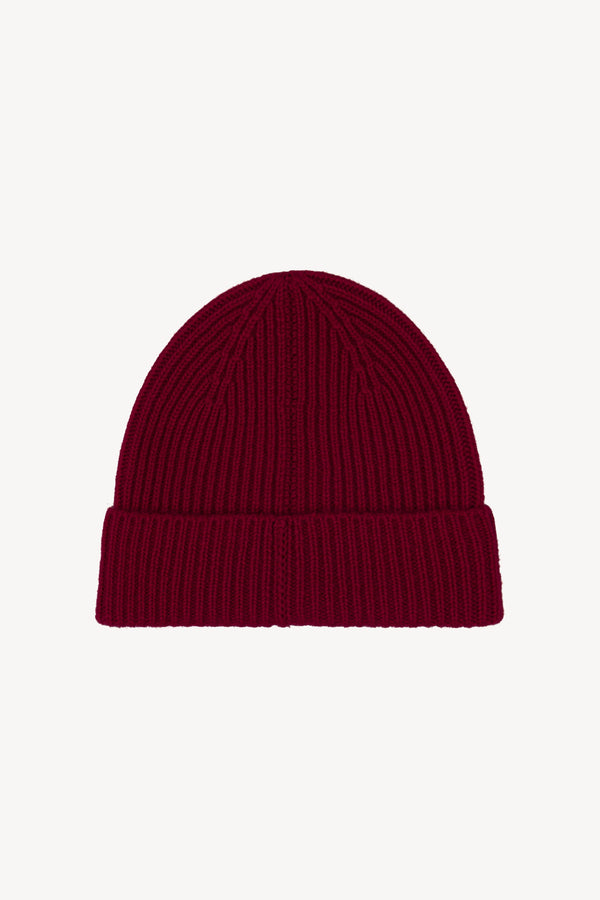 Berretto Lungo Unisex a Coste in Puro Cashmere Melograno