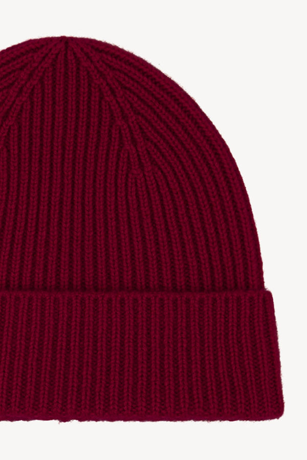 Berretto Lungo Unisex a Coste in Puro Cashmere Melograno