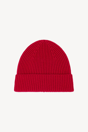 Berretto Unisex a Coste in Puro Cashmere Rubino - Modello Lungo