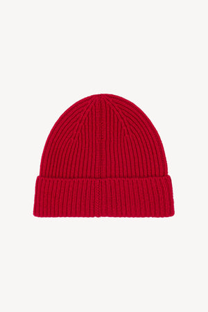 Berretto Unisex a Coste in Puro Cashmere Rubino - Modello Lungo