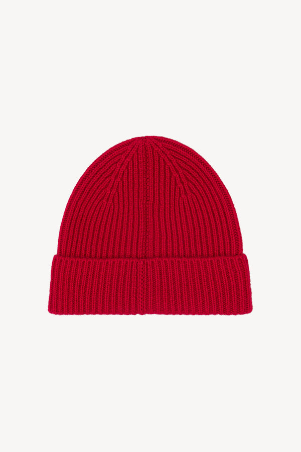 Berretto Unisex a Coste in Puro Cashmere Rubino - Modello Lungo