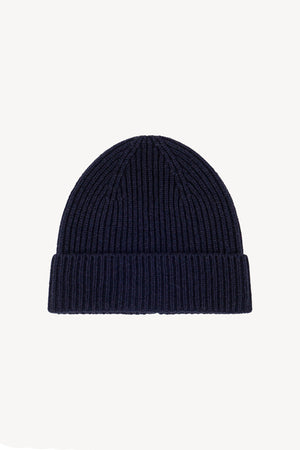 Berretto Unisex a Coste in Puro Cashmere Notte - Modello Lungo