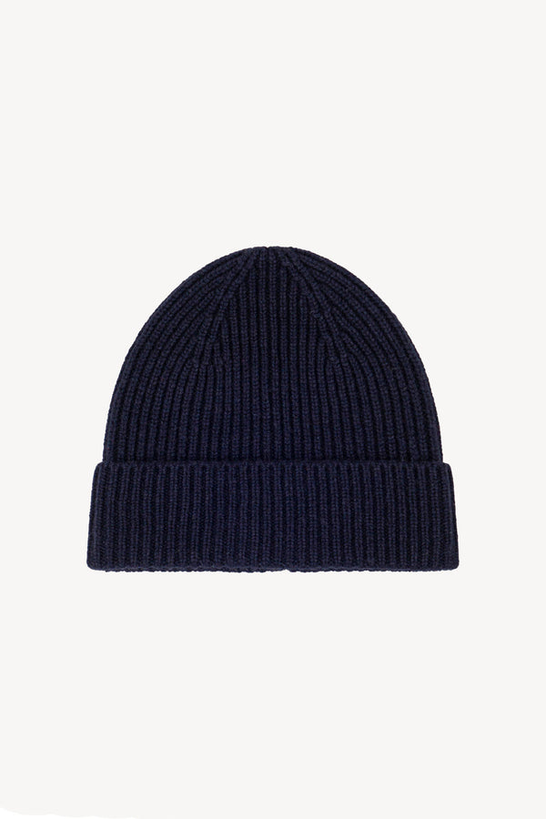 Berretto Unisex a Coste in Puro Cashmere Notte - Modello Lungo