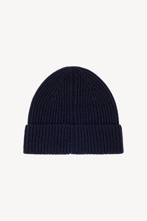 Berretto Unisex a Coste in Puro Cashmere Notte - Modello Lungo