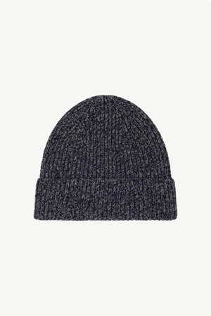 Berretto Unisex a Coste in Puro Cashmere Moulinè Notte - Modello Lungo