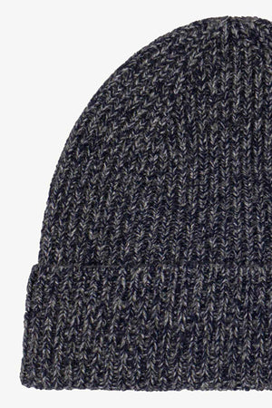 Berretto Unisex a Coste in Puro Cashmere Moulinè Notte - Modello Lungo