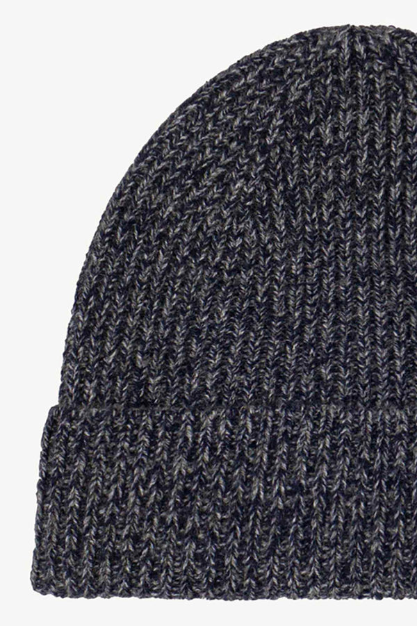 Berretto Unisex a Coste in Puro Cashmere Moulinè Notte - Modello Lungo