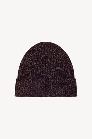 Berretto Unisex a Coste in Puro Cashmere Moulinè Acero - Modello Lungo