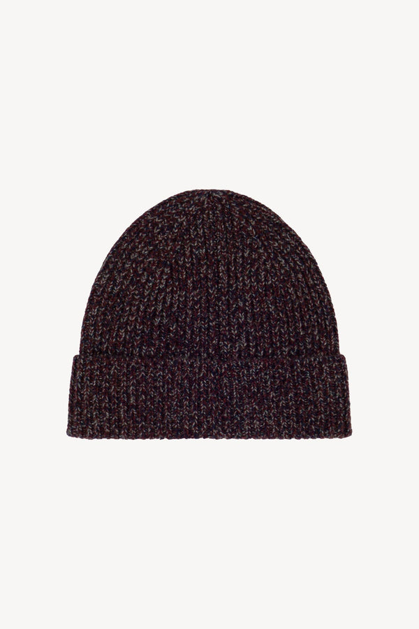 Berretto Unisex a Coste in Puro Cashmere Moulinè Acero - Modello Lungo