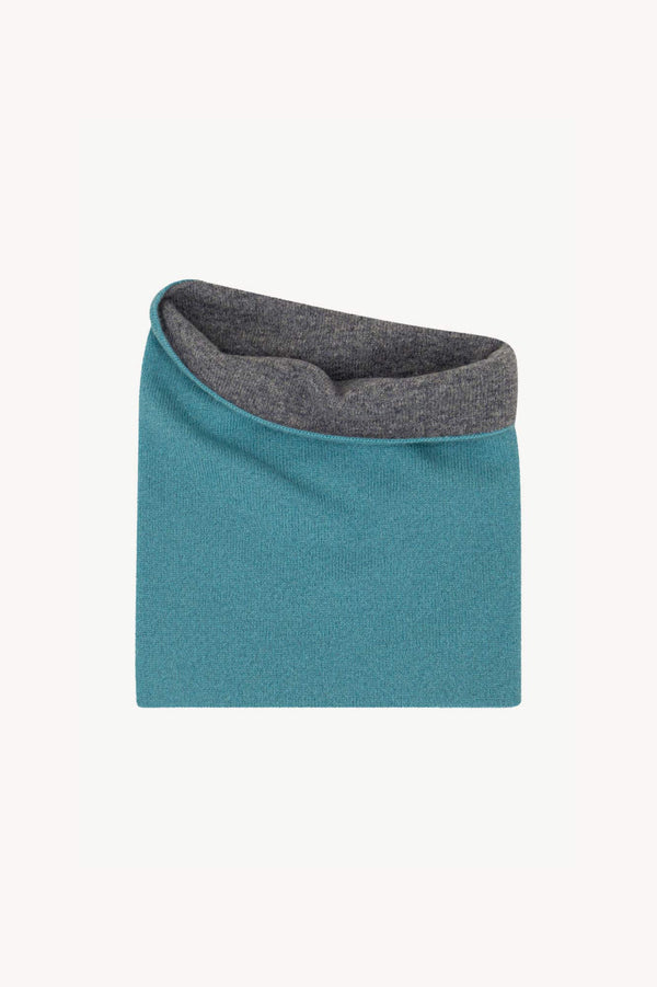 Scaldacollo Reversibile Unisex in Puro Cashmere Turchese-Derby