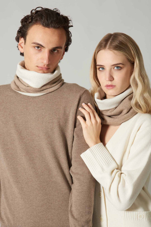 Scaldacollo Reversibile Unisex in Puro Cashmere Dune-Latte