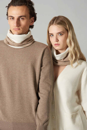 Scaldacollo Reversibile Unisex in Puro Cashmere Dune-Latte