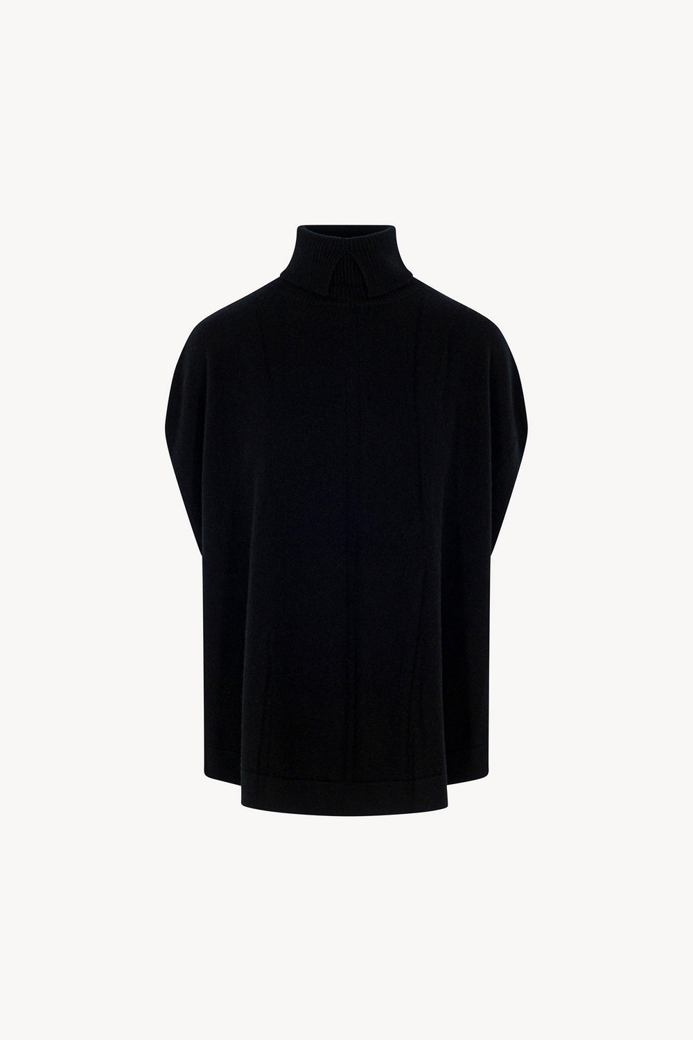 Cappa a Collo Alto con Spacchetto in Puro Cashmere Nero