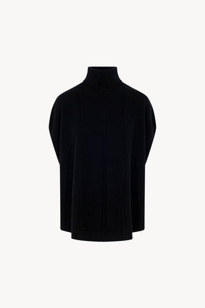 Cappa a Collo Alto con Spacchetto in Puro Cashmere Nero