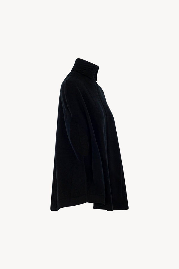 Cappa a Collo Alto con Spacchetto in Puro Cashmere Nero