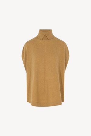 Cappa a Collo Alto con Spacchetto in Puro Cashmere Cammello