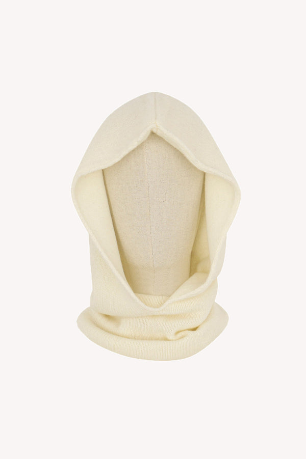 Scaldacollo con Cappuccio in Puro Cashmere Latte