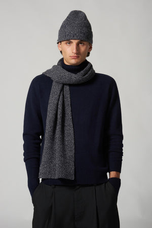 Sciarpa Unisex a Costa Inglese in Puro Cashmere Moulinè Notte