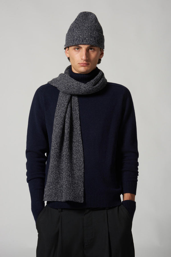 Sciarpa Unisex a Costa Inglese in Puro Cashmere Moulinè Notte