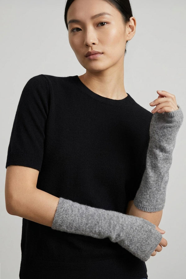 Grey Pure Cashmere Brushed Fingerless Gloves