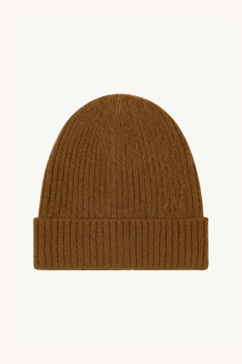 Berretto Unisex a Coste in Puro Cashmere Spazzolato Terracotta