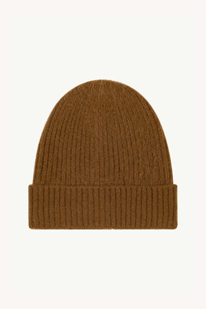 Berretto Unisex a Coste in Puro Cashmere Spazzolato Terracotta
