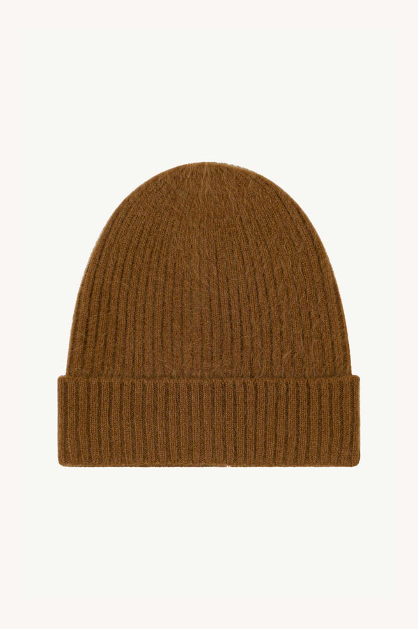 Berretto Unisex a Coste in Puro Cashmere Spazzolato Terracotta