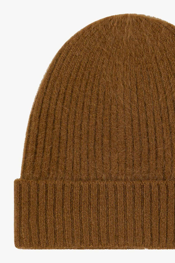 Berretto Unisex a Coste in Puro Cashmere Spazzolato Terracotta