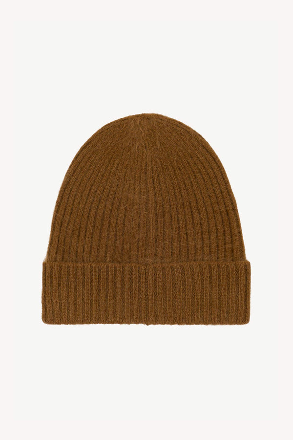 Berretto Unisex a Coste in Puro Cashmere Spazzolato Terracotta