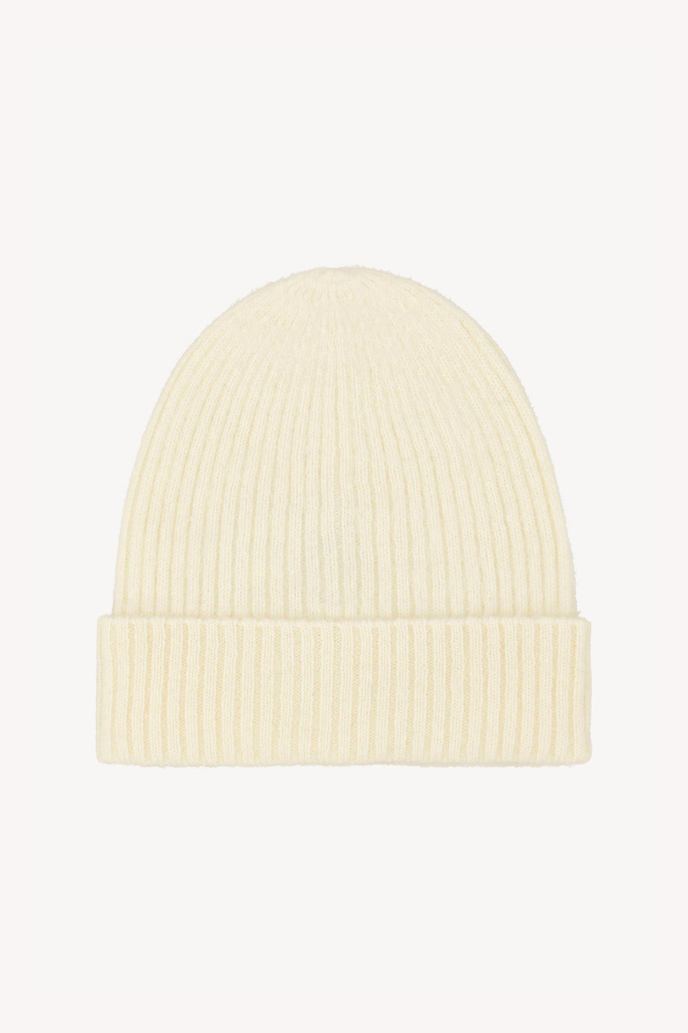 Berretto Unisex a Coste in Puro Cashmere Spazzolato Latte