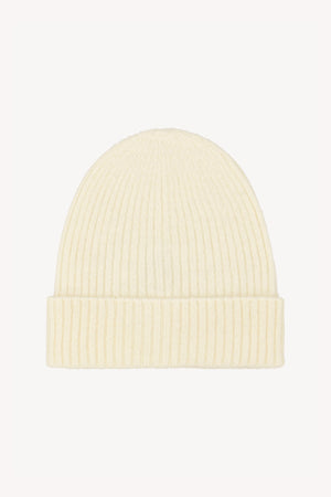 Berretto Unisex a Coste in Puro Cashmere Spazzolato Latte